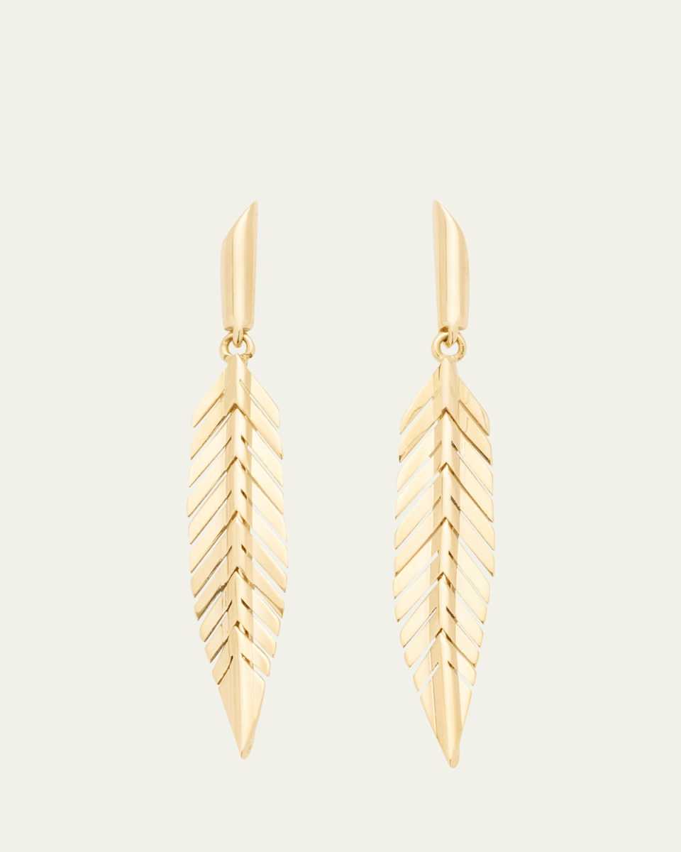 18k Yellow Gold Small Feather Drop Earrings