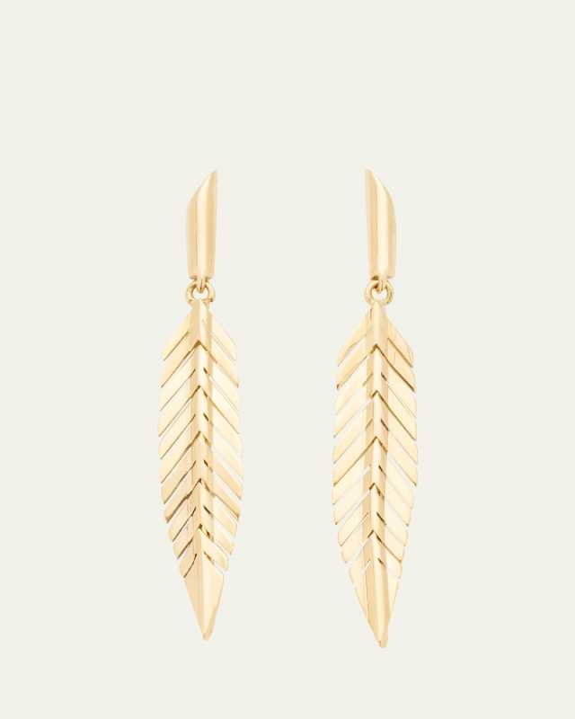 18k Yellow Gold Small Feather Drop Earrings