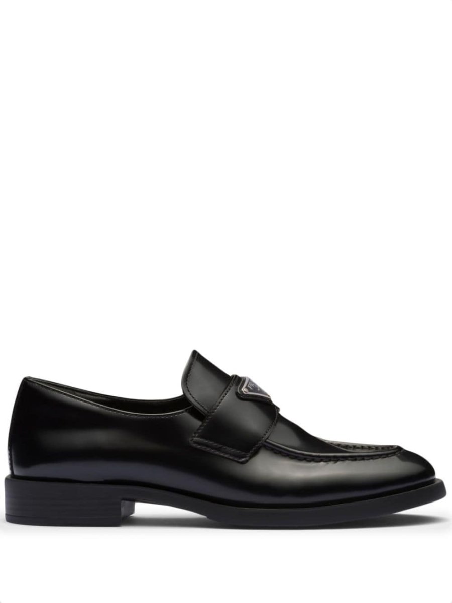 triangle-logo leather loafers