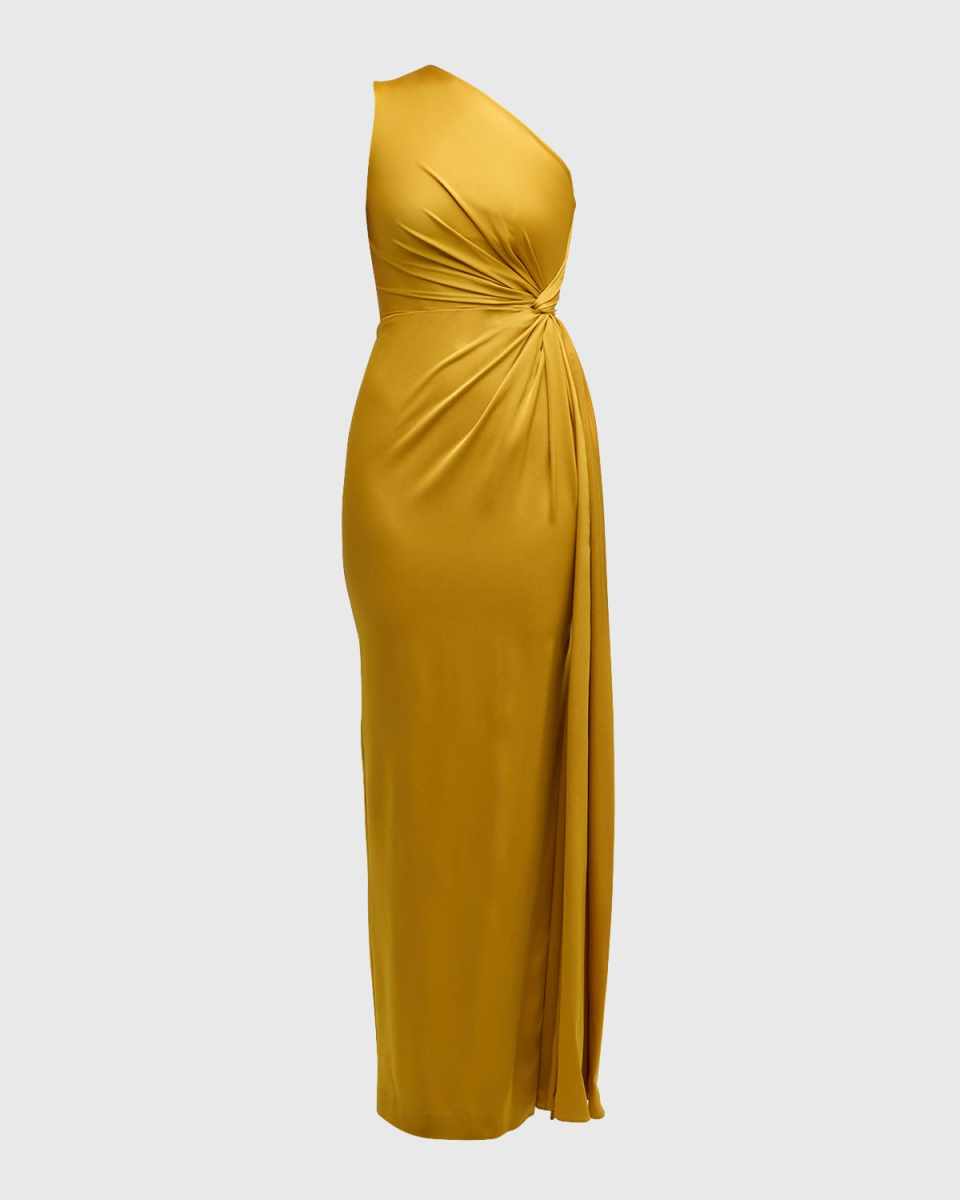 One-Shoulder Twisted Satin Crepe Column Gown