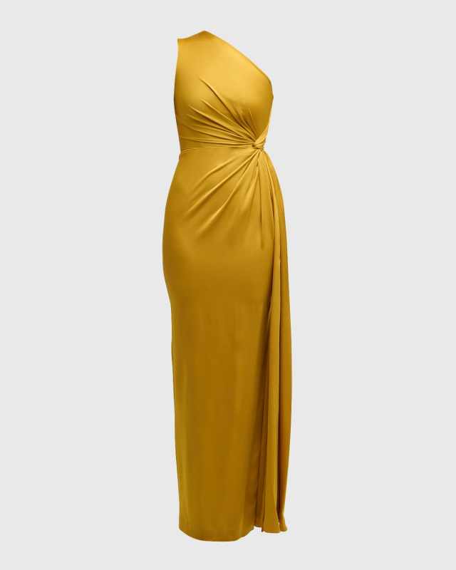 One-Shoulder Twisted Satin Crepe Column Gown