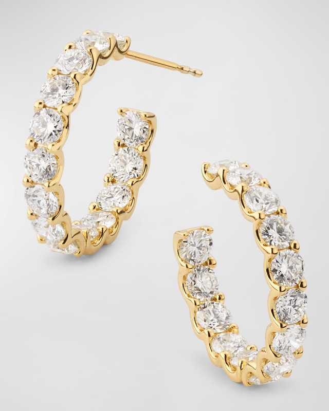 18K Yellow Gold Inside Out Diamond Hoop Earrings, 7.0tcw, 1"L
