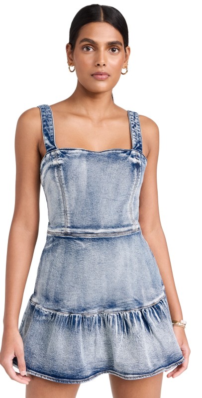 Amanda Uprichard Piper Romper In Denim Mid-Wash