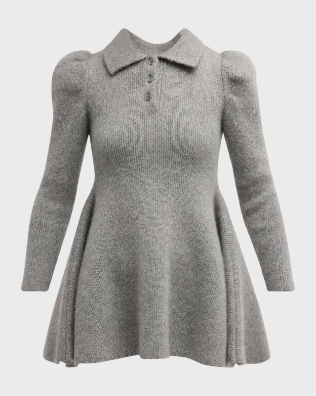 Long-Sleeve Cashmere Knit Mini Polo Dress