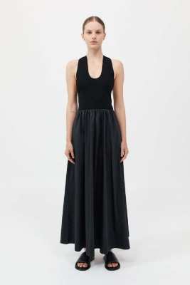St. Agni Plunge Neck Dress - Black
