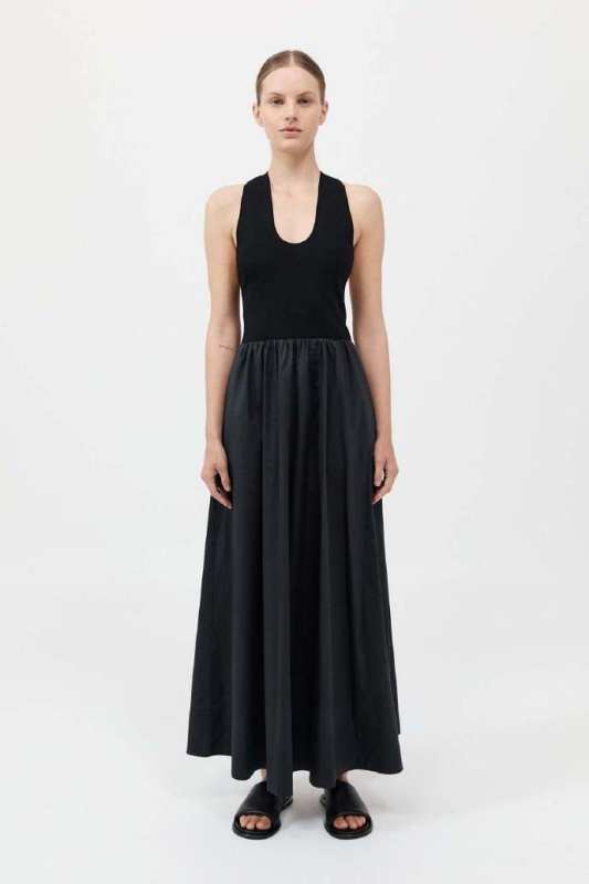 St. Agni Plunge Neck Dress - Black