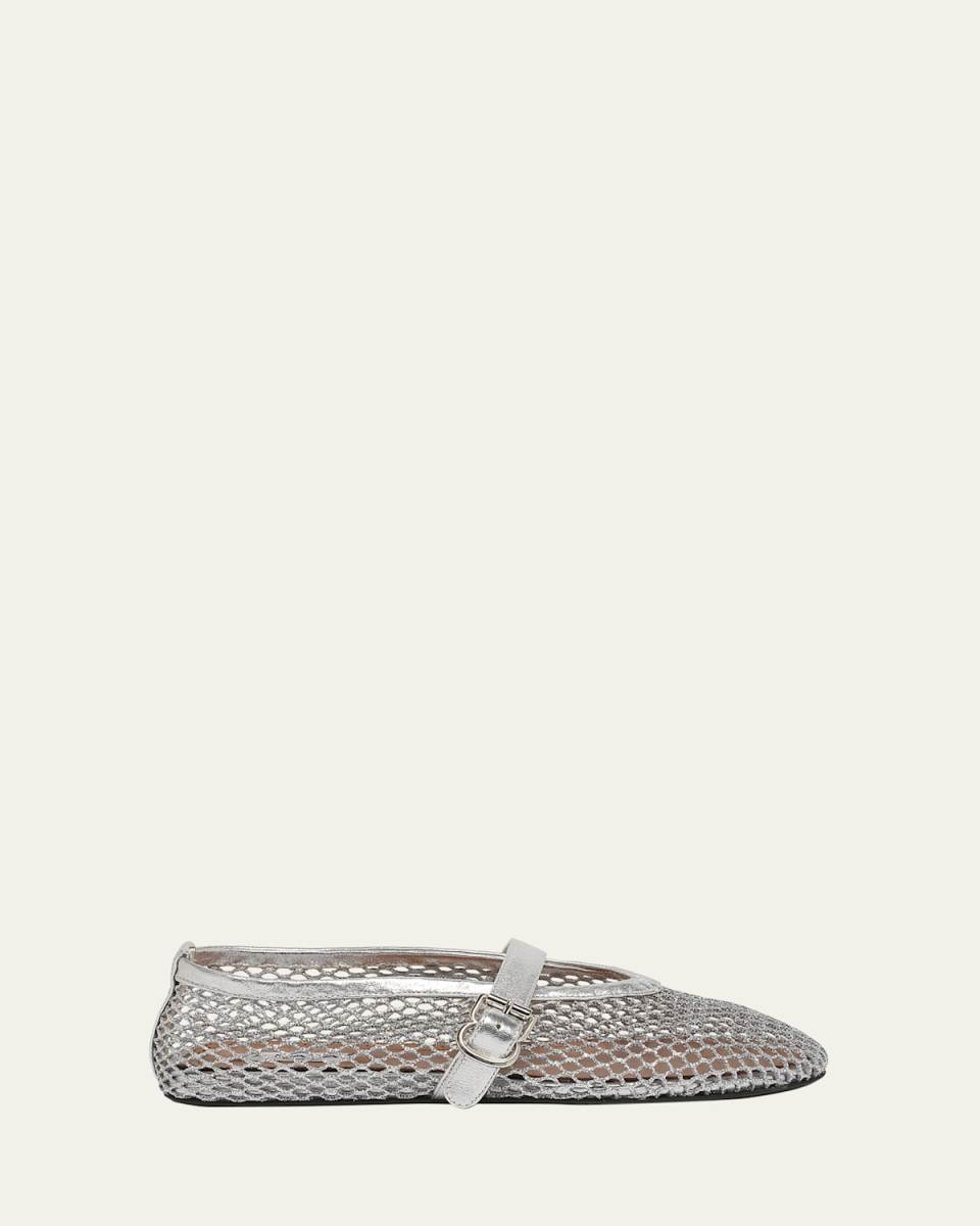 Metallic Net Mary Jane Ballerina Flats