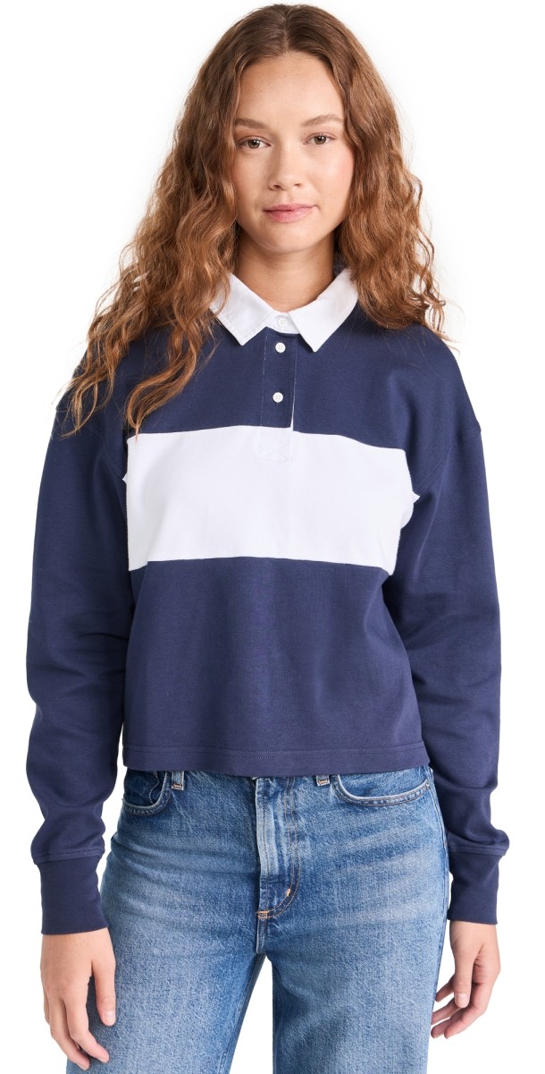 Outdoor Voices Rugby Cropped Long Sleeve Top Dark Sky/White