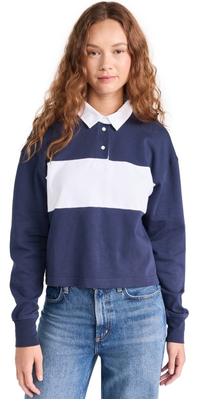 Outdoor Voices Rugby Cropped Long Sleeve Top Dark Sky/White
