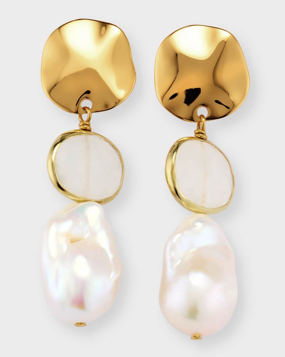 Moonstone and Baroque Pearl Drop Earrings