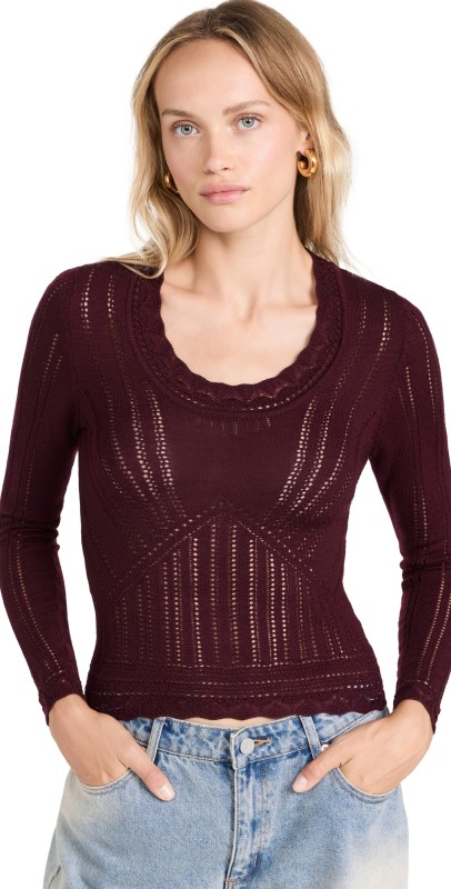 Sea Paxton Knit Long Sleeve Top Burgundy