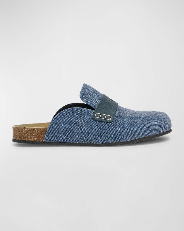 Denim Penny Loafer Mules