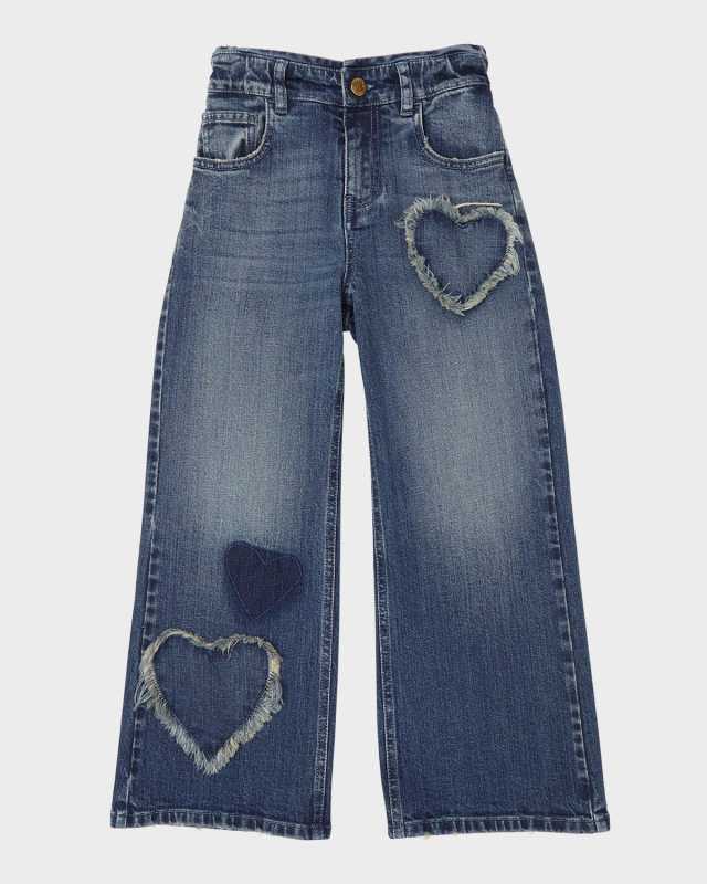 Girl's Heart Patch Wide Leg Jeans, Size 4-12