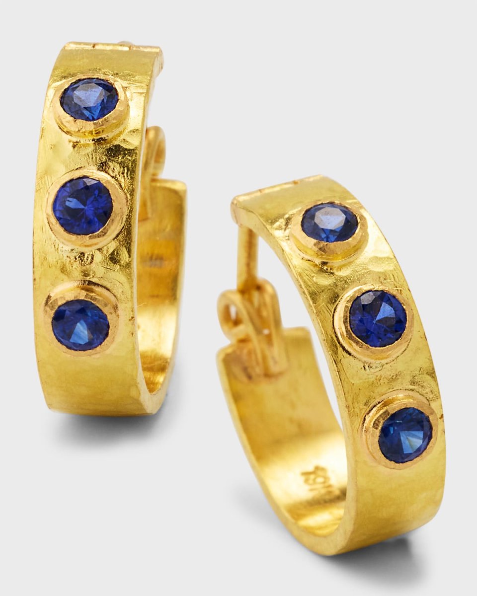19K Blue Sapphire Hoop Earrings