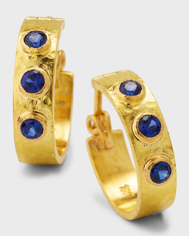 19K Blue Sapphire Hoop Earrings