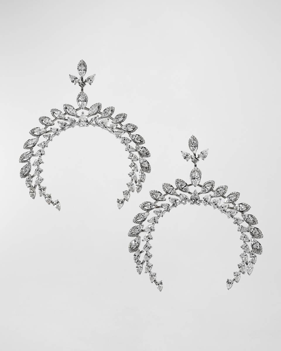 Desert Bloom 18K White Gold Diamond Crescent Earrings