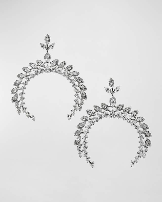 Desert Bloom 18K White Gold Diamond Crescent Earrings
