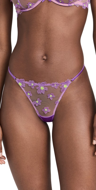 Fleur du Mal Petal Embroidery V String Spring Lavender