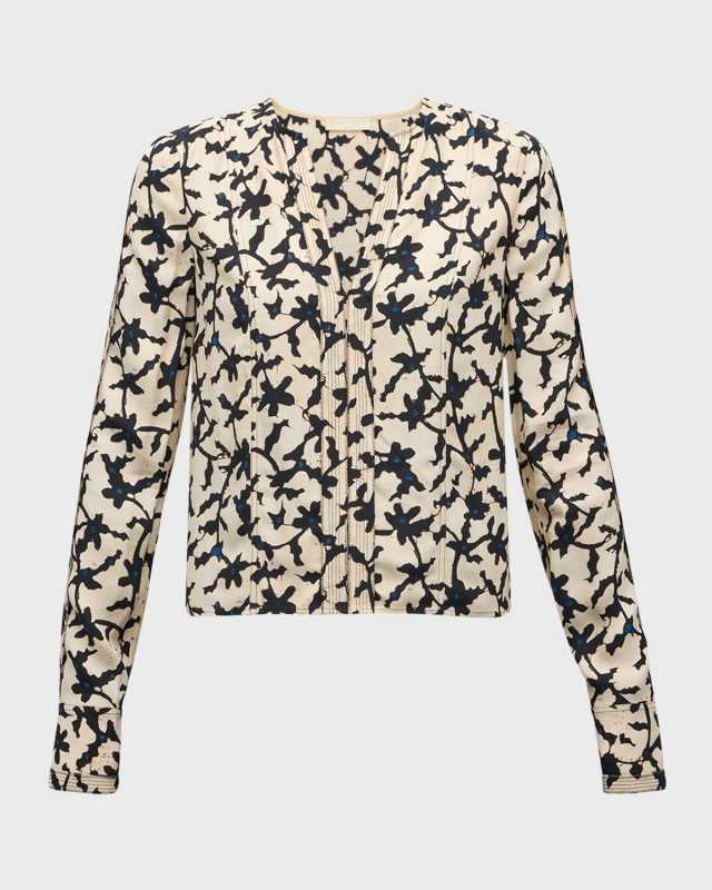 Safi Split-Neck Topstitched Blouse