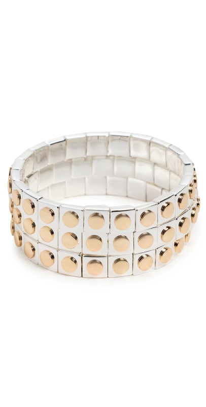 Roxanne Assoulin Mixed Metal Dot Stud Stretch Bracelet Set Shiny Gold/Bright Silver