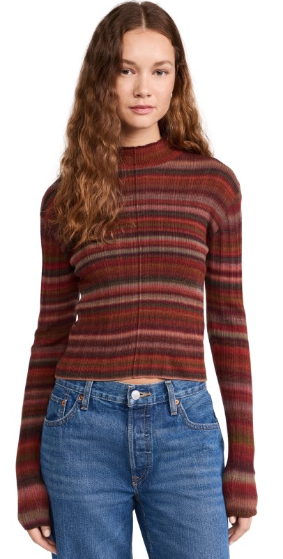 RE/DONE Ribbed Mock Neck Pullover Fire Combo