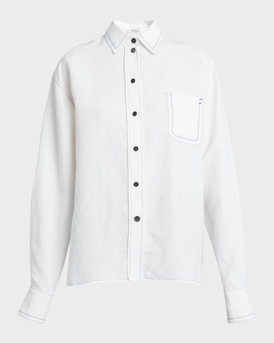 Button-Front Shirt with Contrast Stitching