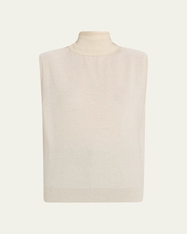 Sleeveless Wool-Cashmere Turtleneck Sweater