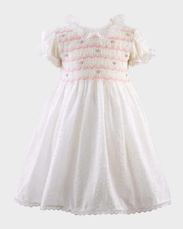 Girl's Rose Swiss Dot Smocked Dress with Bloomers, Size 6M-24
