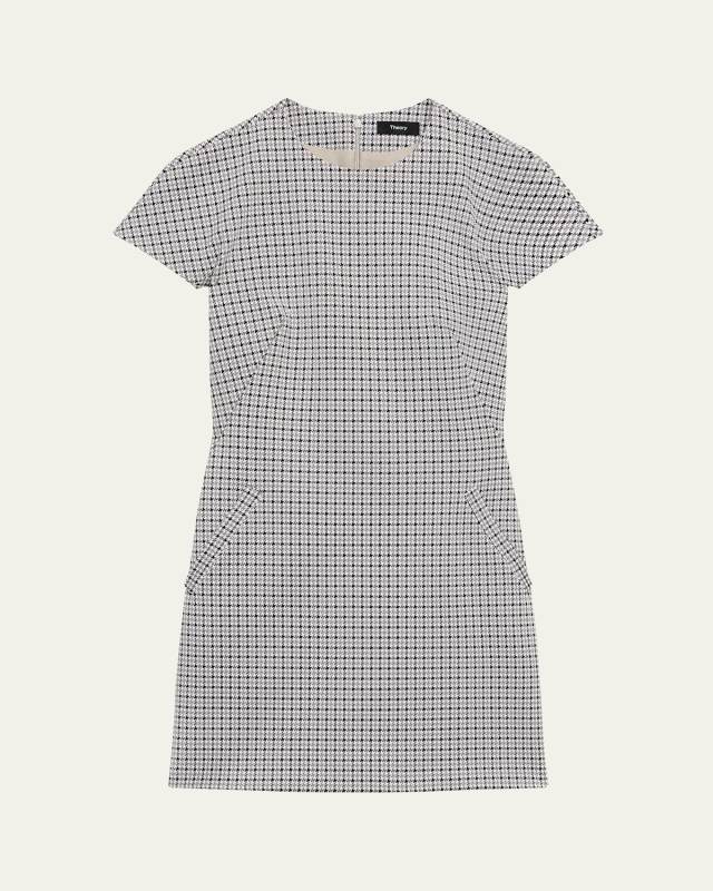 Dolman Short-Sleeve Houndstooth Mini Dress