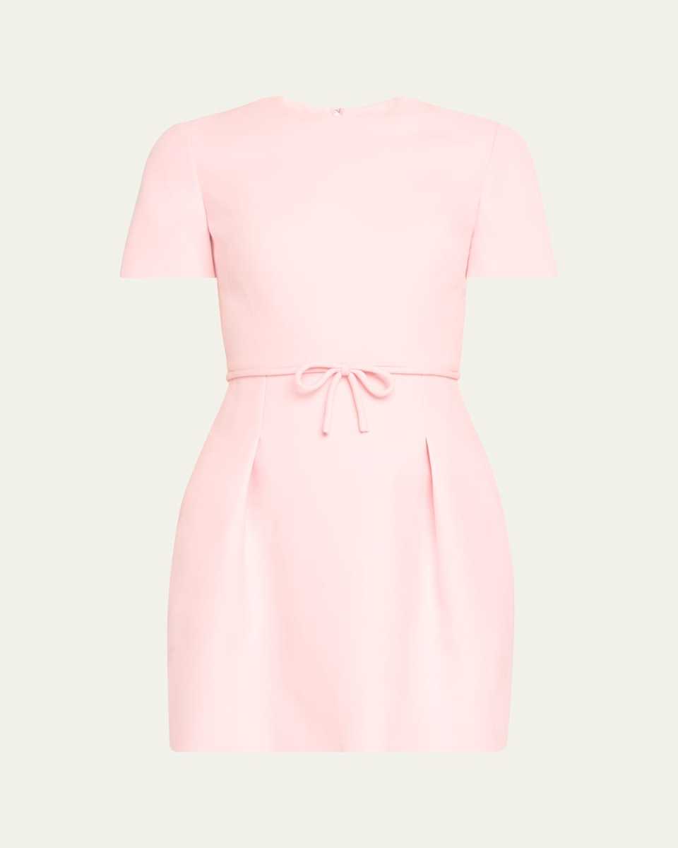 Bow-Waist Crepe Short-Sleeve Mini Dress