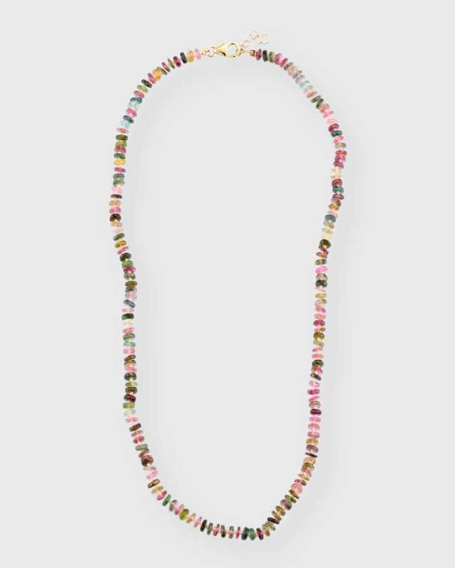 14K Yellow Gold Tourmaline Tire Beaded Necklace