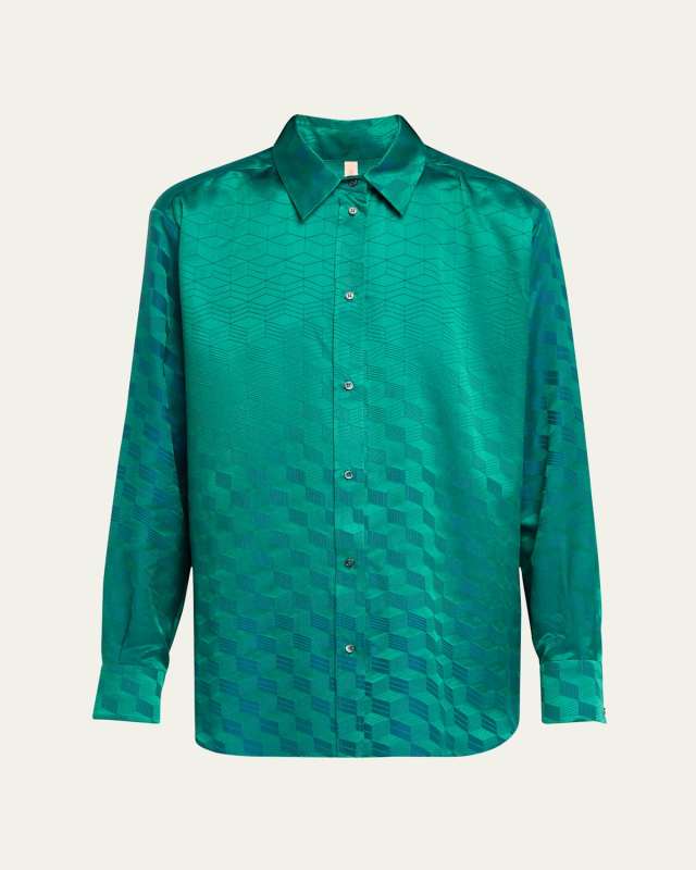 Geometric Jacquard Button Down Blouse