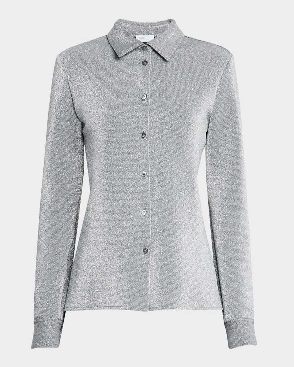 Fitted Metallic Button Down Top