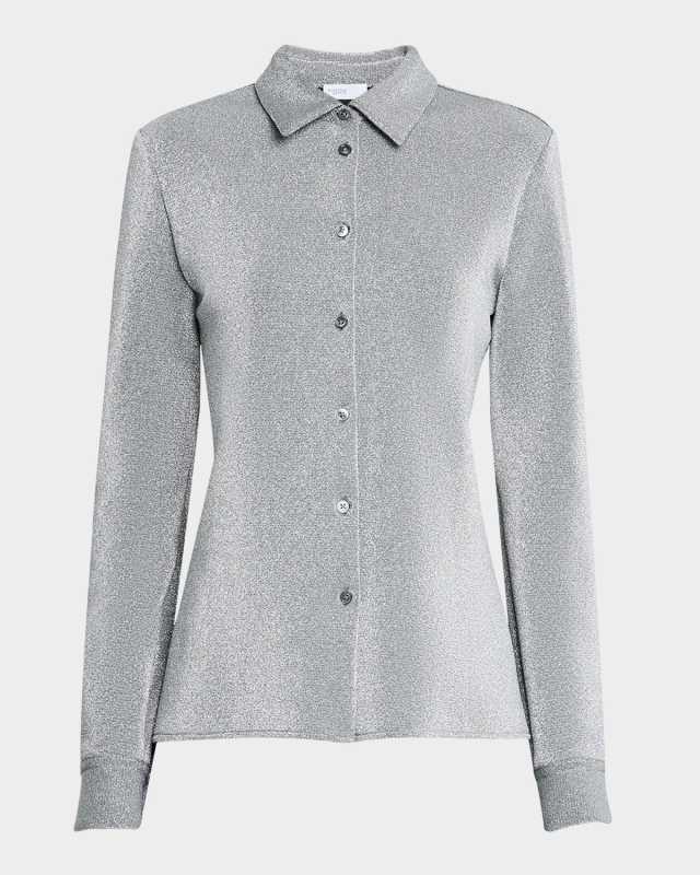 Fitted Metallic Button Down Top