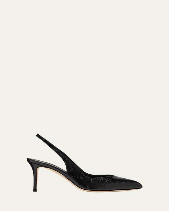 Ostrich-Embossed Leather Slingback Pumps