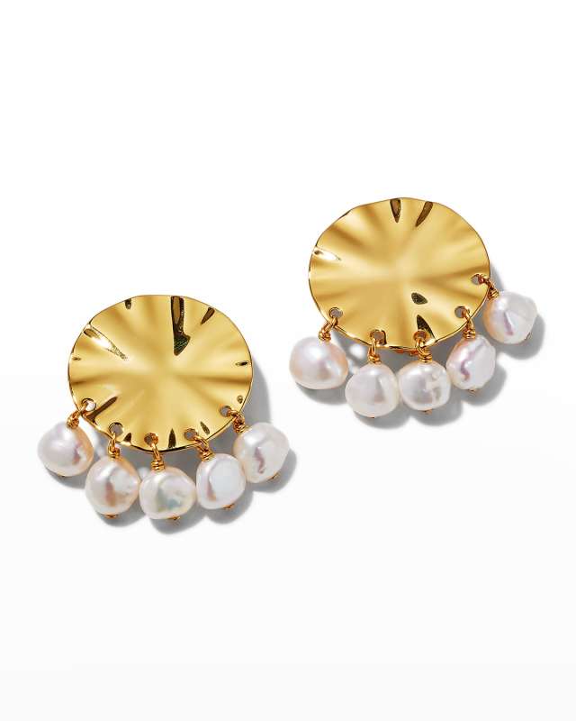 Wavy Clip Pearl Drop Earrings