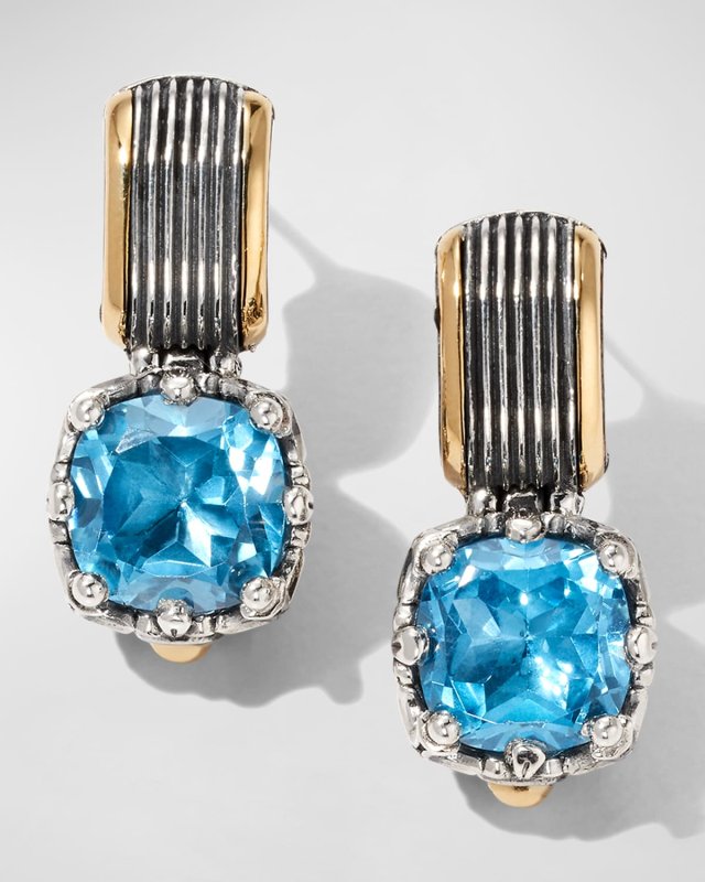Delos Two-Tone Swiss Blue Topaz Drop Earrings