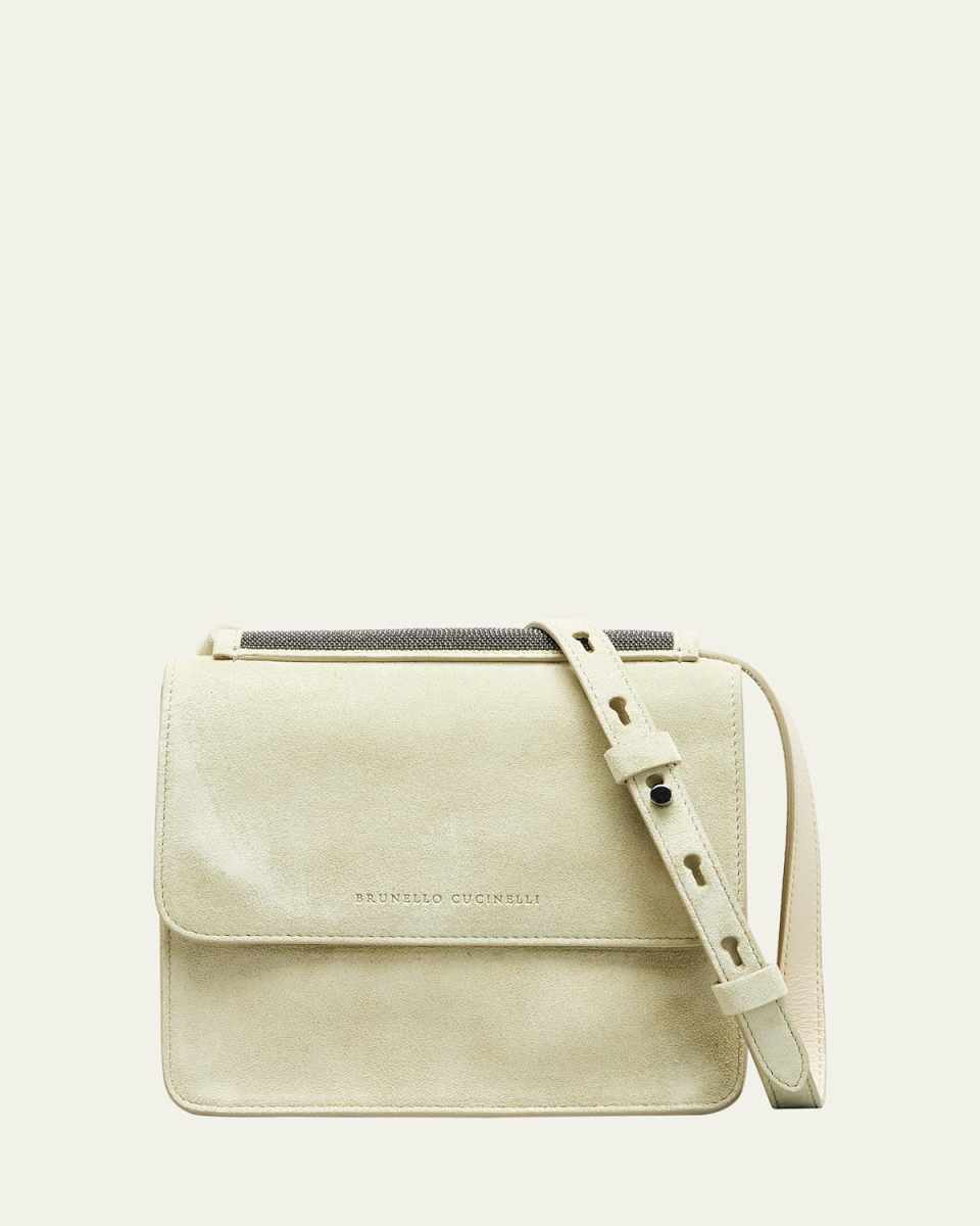 Suede Monili Flap Crossbody Bag