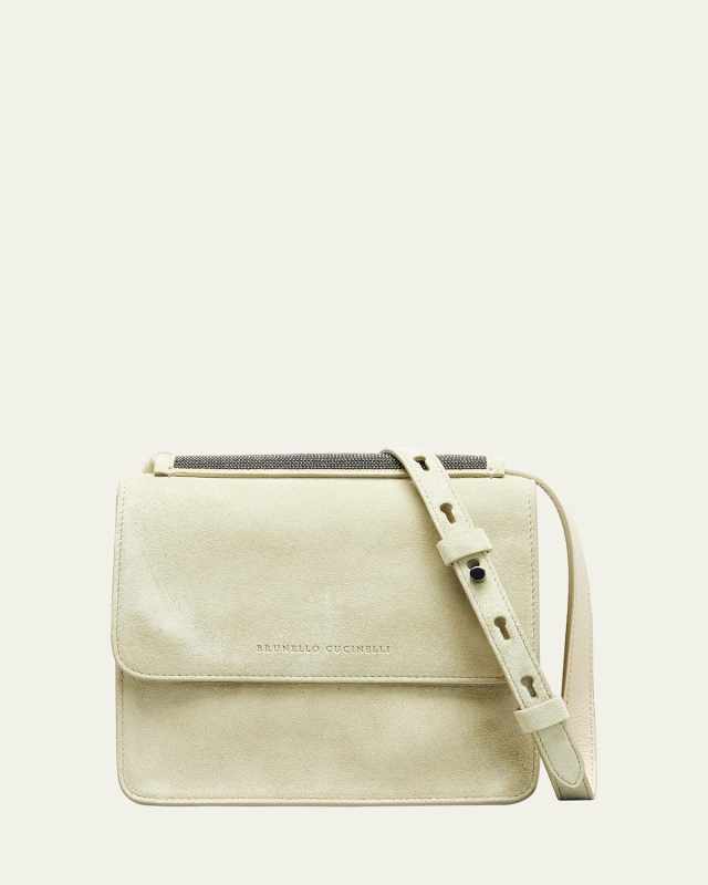 Suede Monili Flap Crossbody Bag