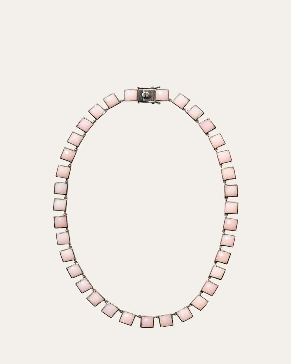 Large Tile Riviere Necklace in Pink Opal