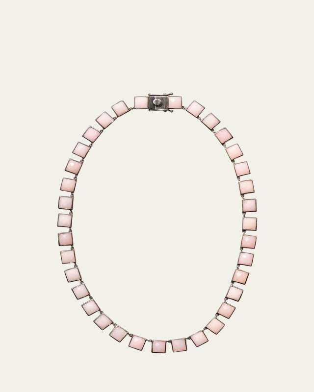 Large Tile Riviere Necklace in Pink Opal