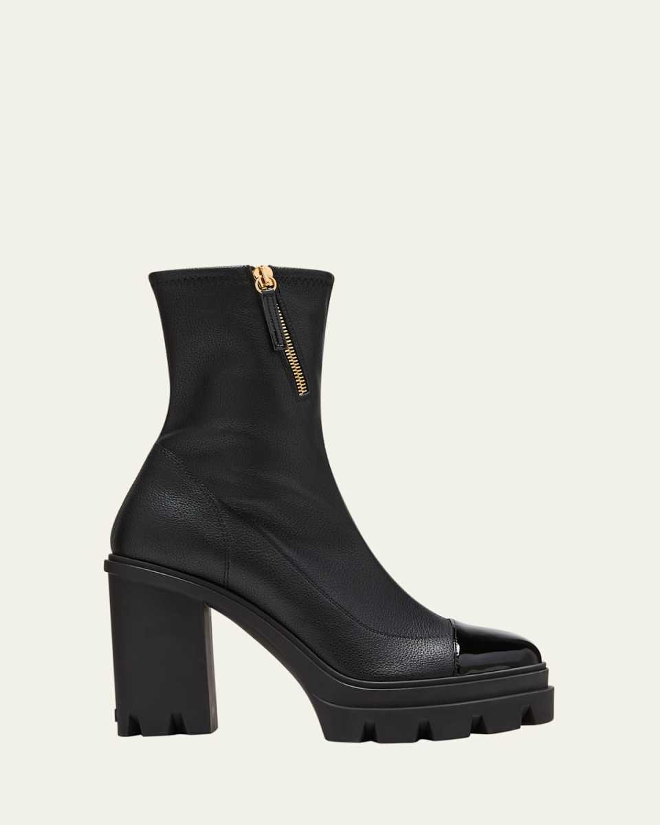 Mixed Leather Cap-Toe Platform Booties