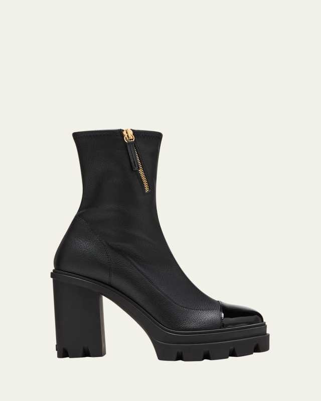Mixed Leather Cap-Toe Platform Booties