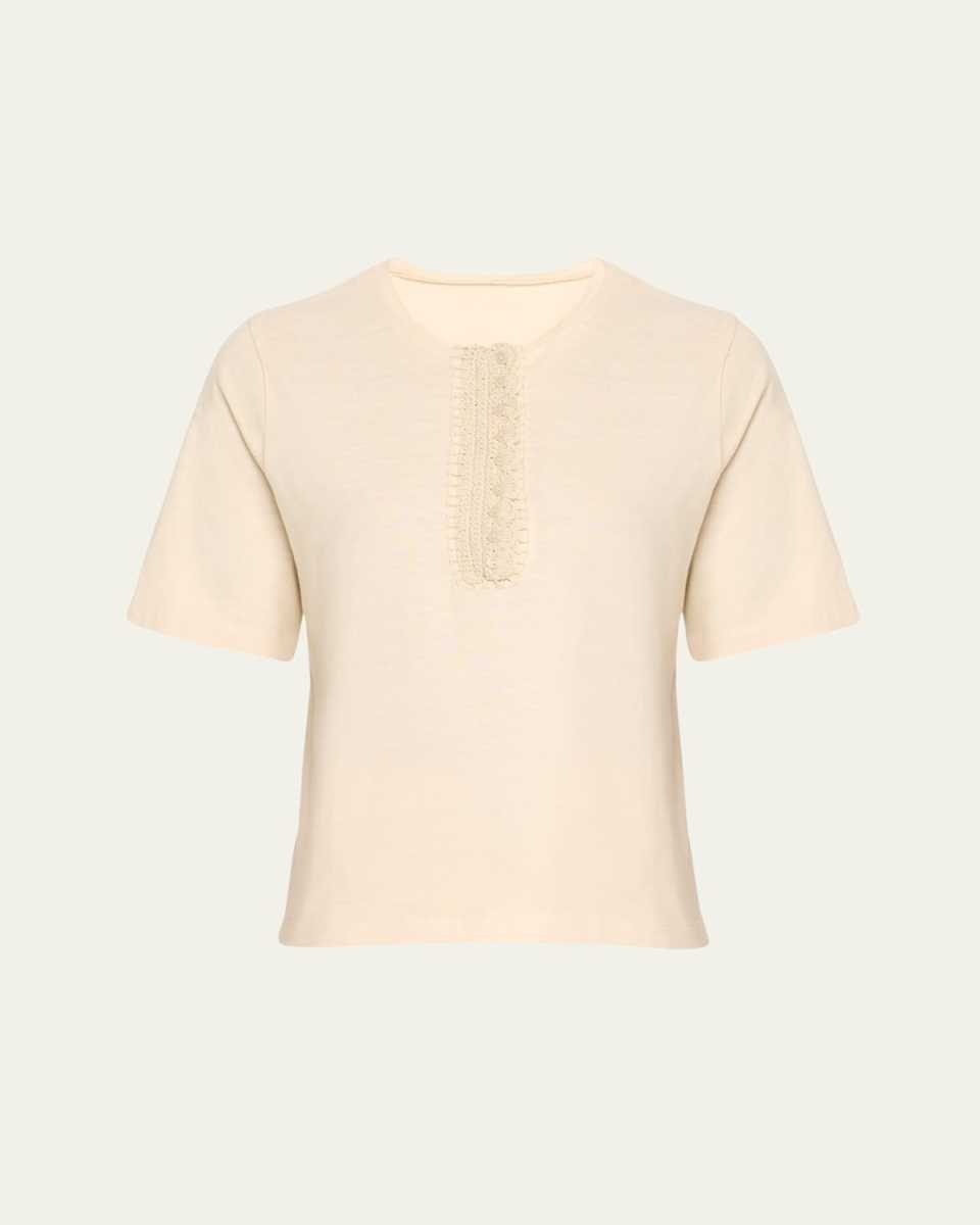 Crochet Buttoning Woven T-Shirt
