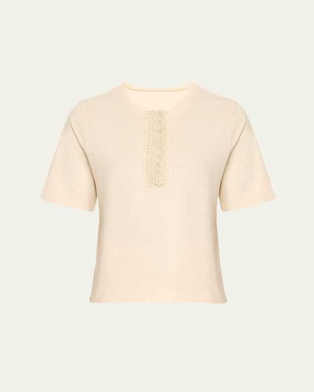Crochet Buttoning Woven T-Shirt