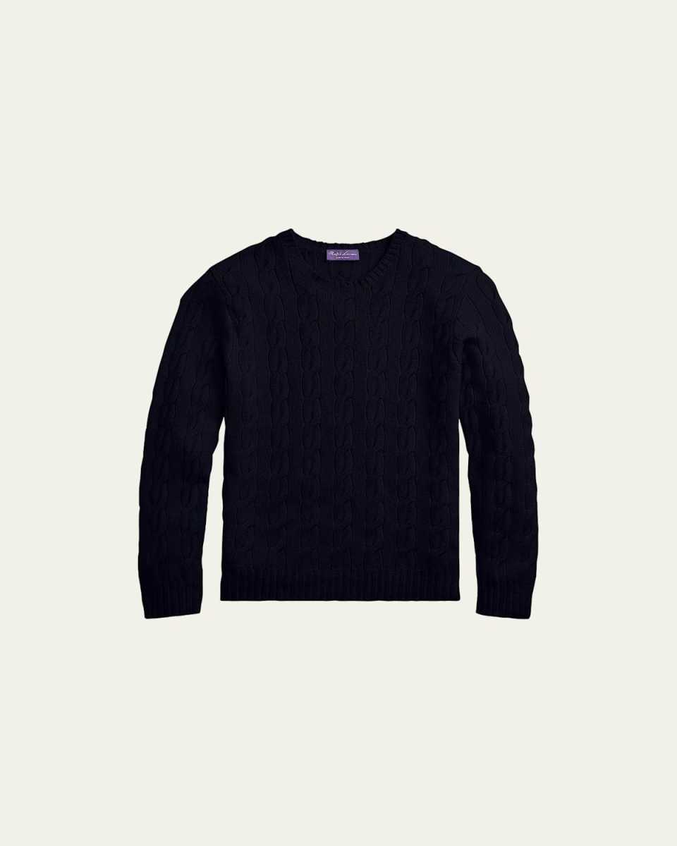 Cashmere Cable-Knit Crewneck Sweater, Navy