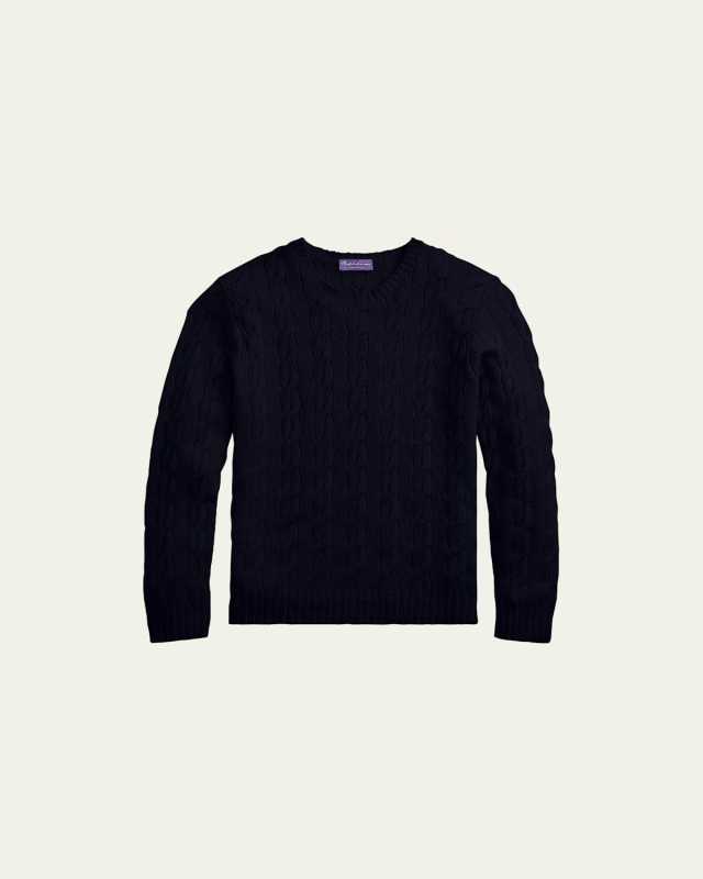 Cashmere Cable-Knit Crewneck Sweater, Navy