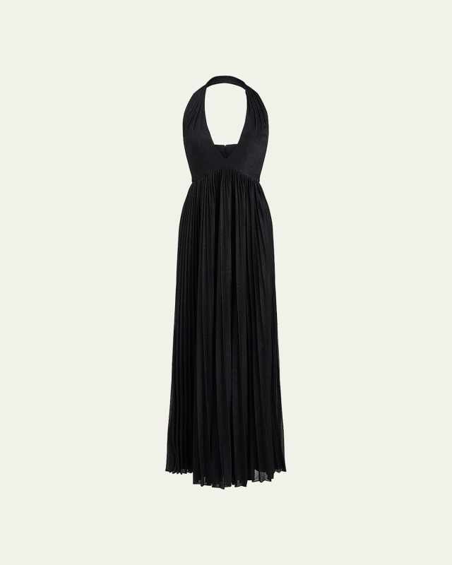 Tiffany Pleated Shimmer Halter Gown