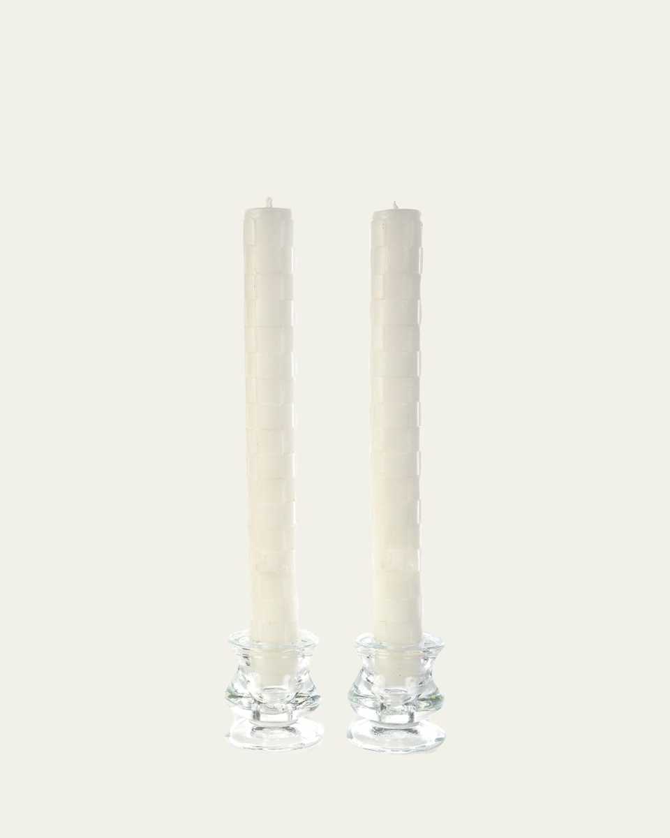 White Raised Check Dinner Candles, Set of 2