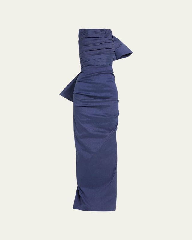 Zora Ruched Taffeta Gown with Back Bow